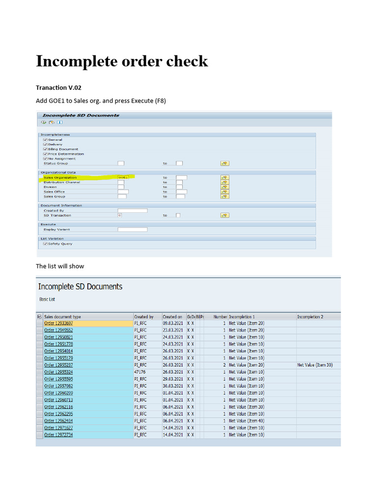 order check in SAP PDF