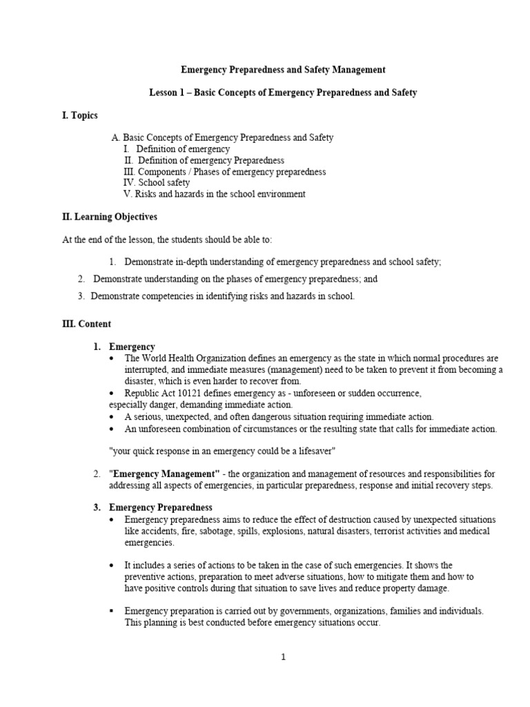 Module 1 Emergency Preparedness and Safety Management | PDF | Emergency ...