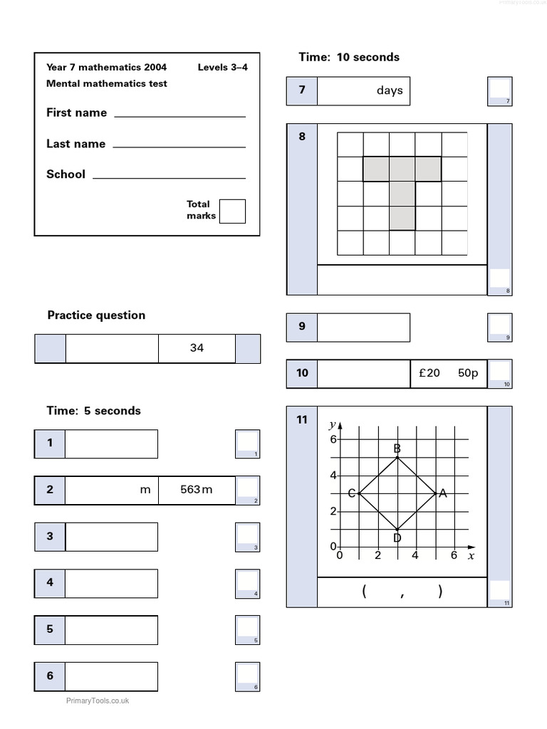 Year 7 Mental Math Test Practice | PDF | Vocational Education | United ...
