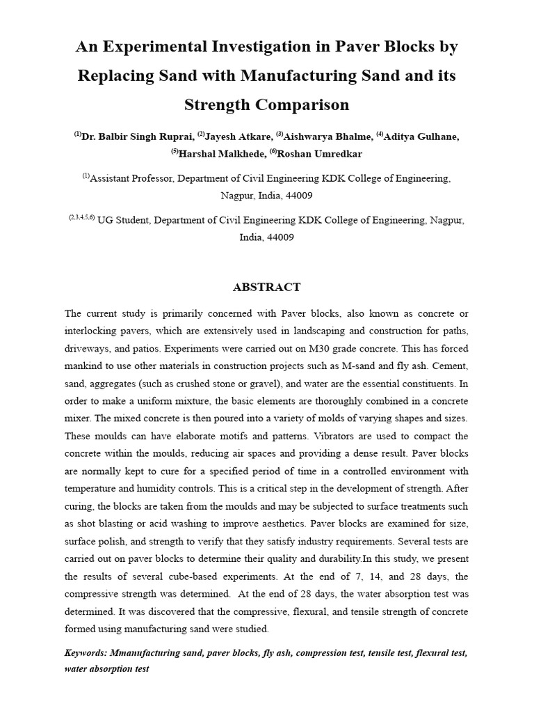 Strength of Paver Blocks with M-Sand | PDF | Concrete | Construction ...