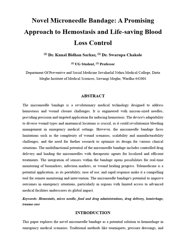 Microneedle Bandage for Hemostasis | PDF | Hemostasis | Wound