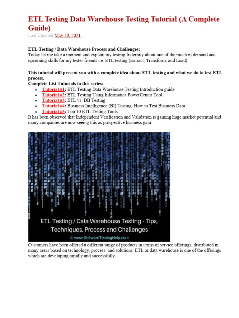 ETL Testing Data Warehouse Testing Tutorial | Download Free PDF | Data ...