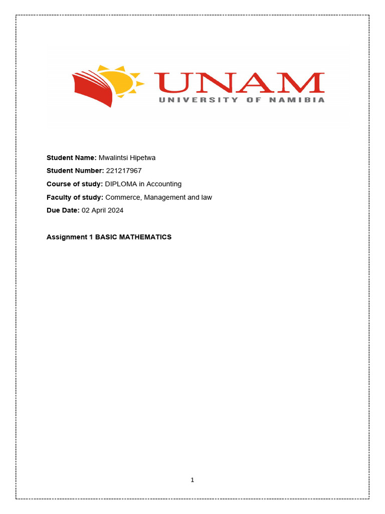 Basic Mathematics Assignment 1 2024 | PDF
