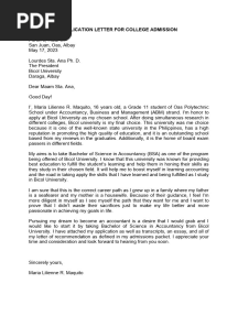 Application Letter For College Admission