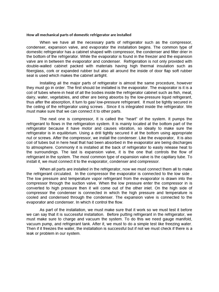 Refrigerator Components Pdf Refrigerator Applied And