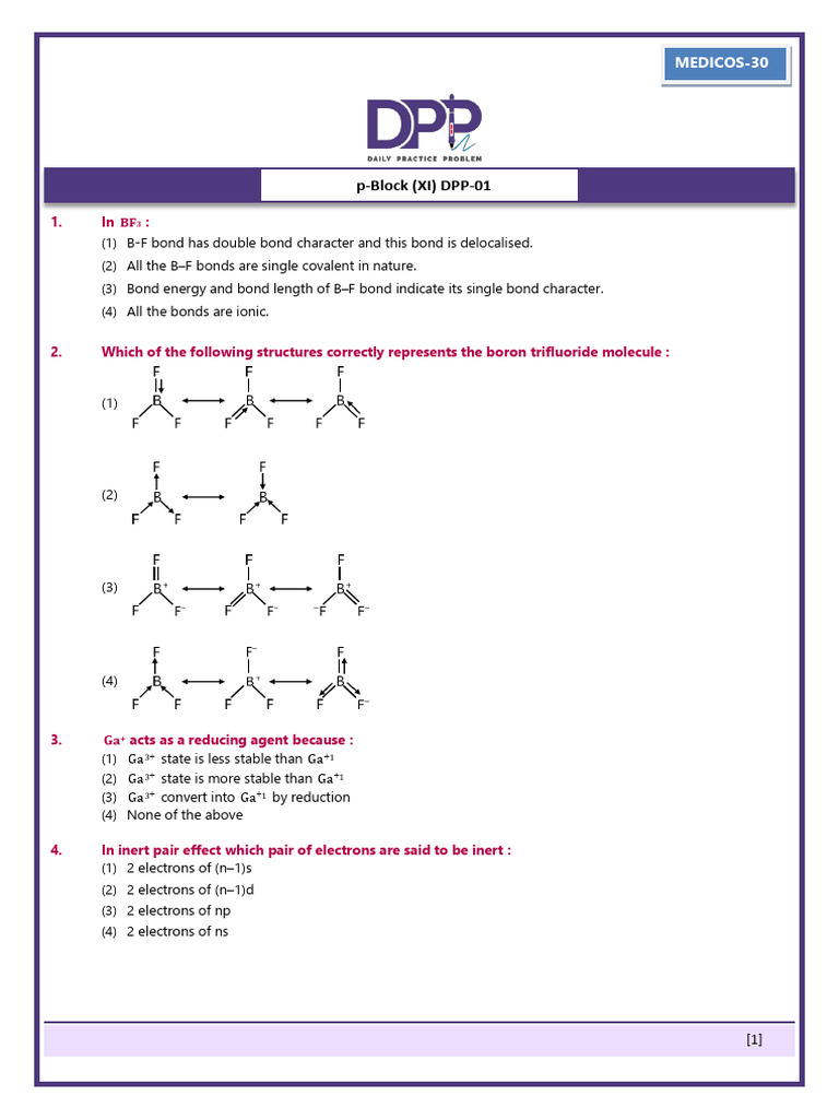 P-Block Elements Group 13 and 14 - DPP | PDF | Chemical Bond | Atomic