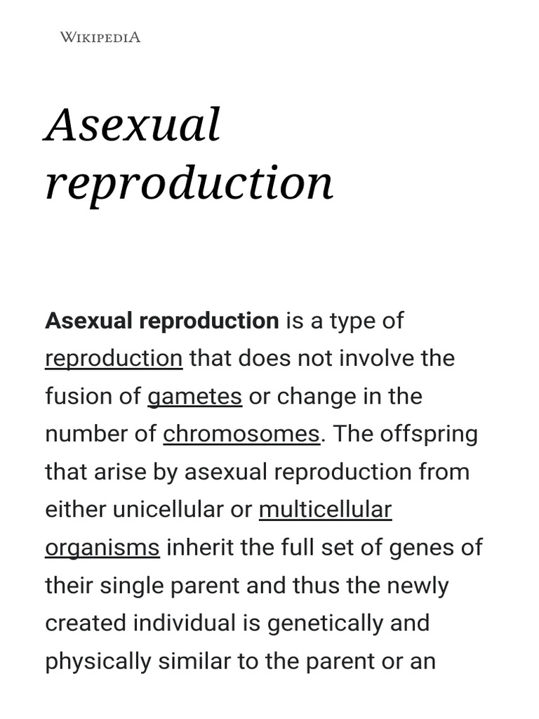 Asexual Reproduction - Wikipedia | PDF | Reproduction | Sexual Reproduction