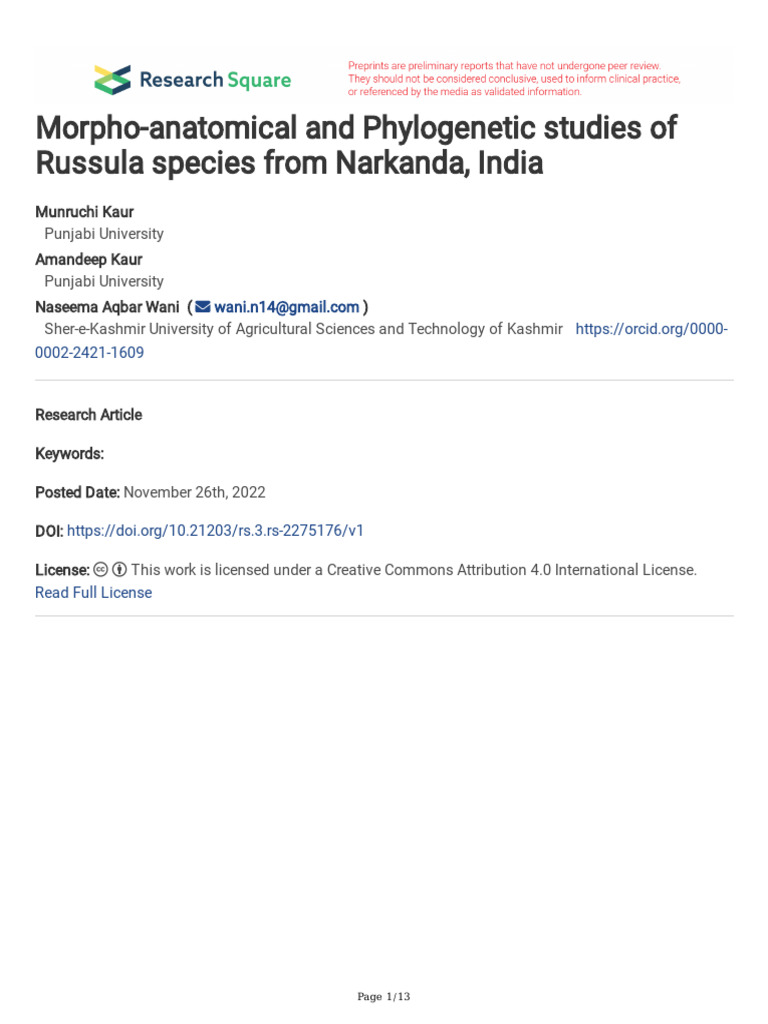 Morpho-Anatomical and Phylogenetic Studies of Russ | PDF | Polymerase ...