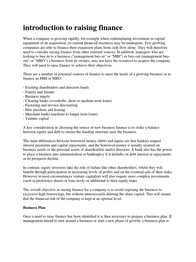 Introduction To Raising Finance | PDF | Venture Capital | Corporate Finance
