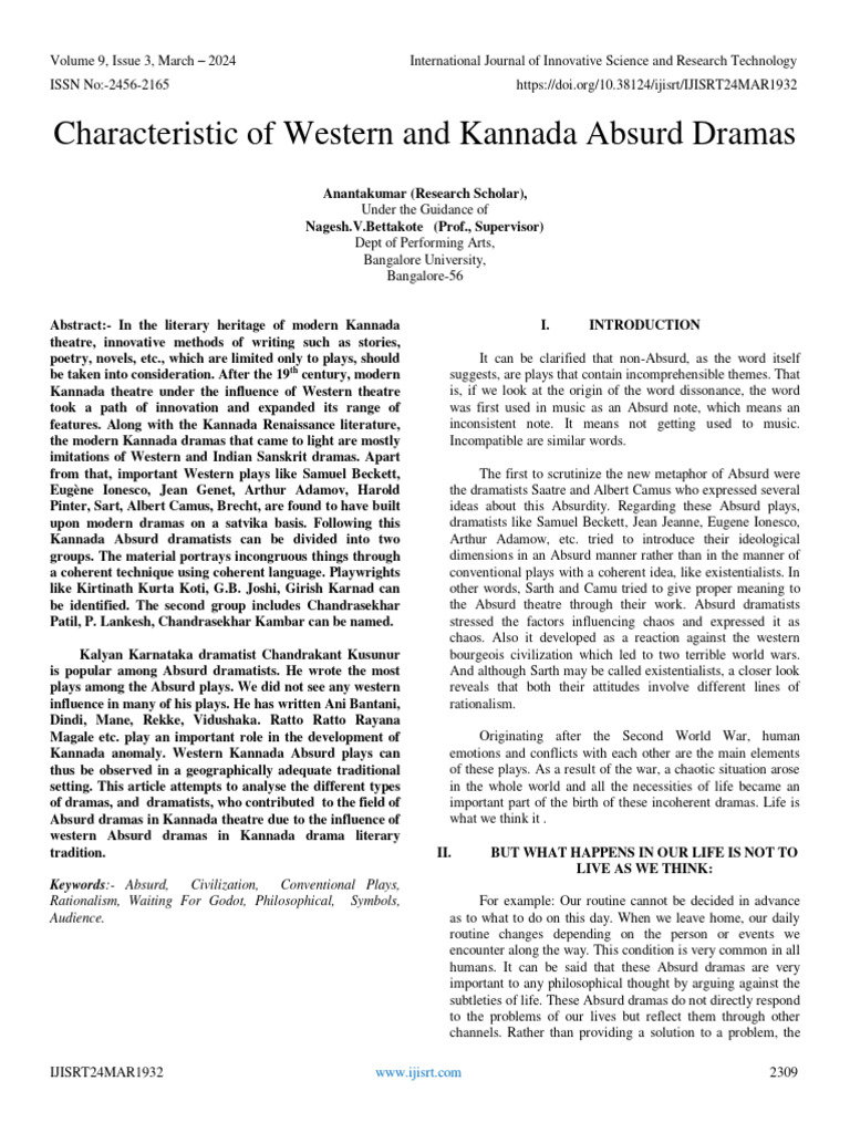 Characteristic of Western and Kannada Absurd Dramas PDF