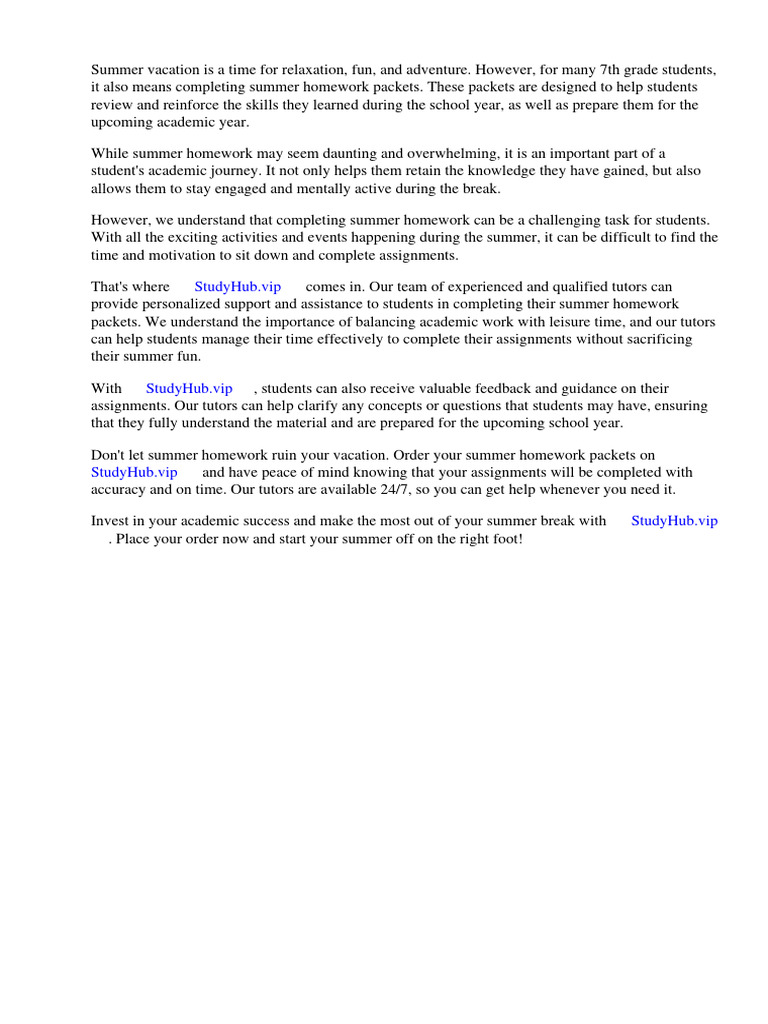 Summer Homework Packets For 7th Grade | PDF | Safari (Web Browser