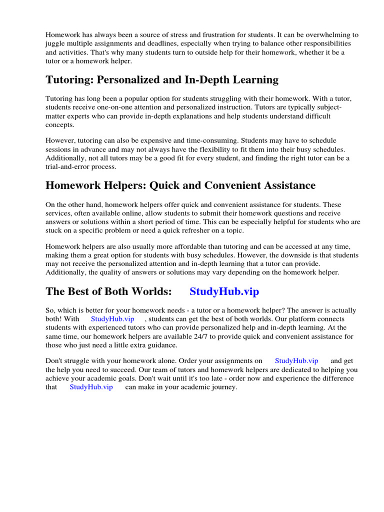 Tutor vs homework helper pdf homework teachers