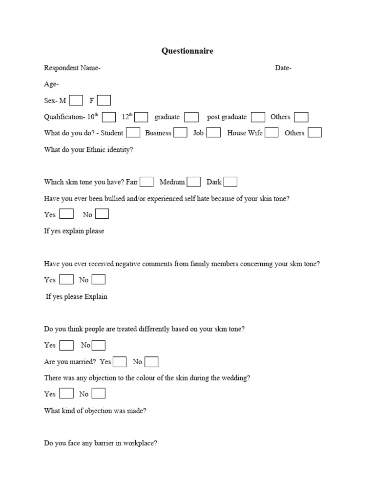 Questionnaire of Gender | PDF | Wellness | Lifestyle