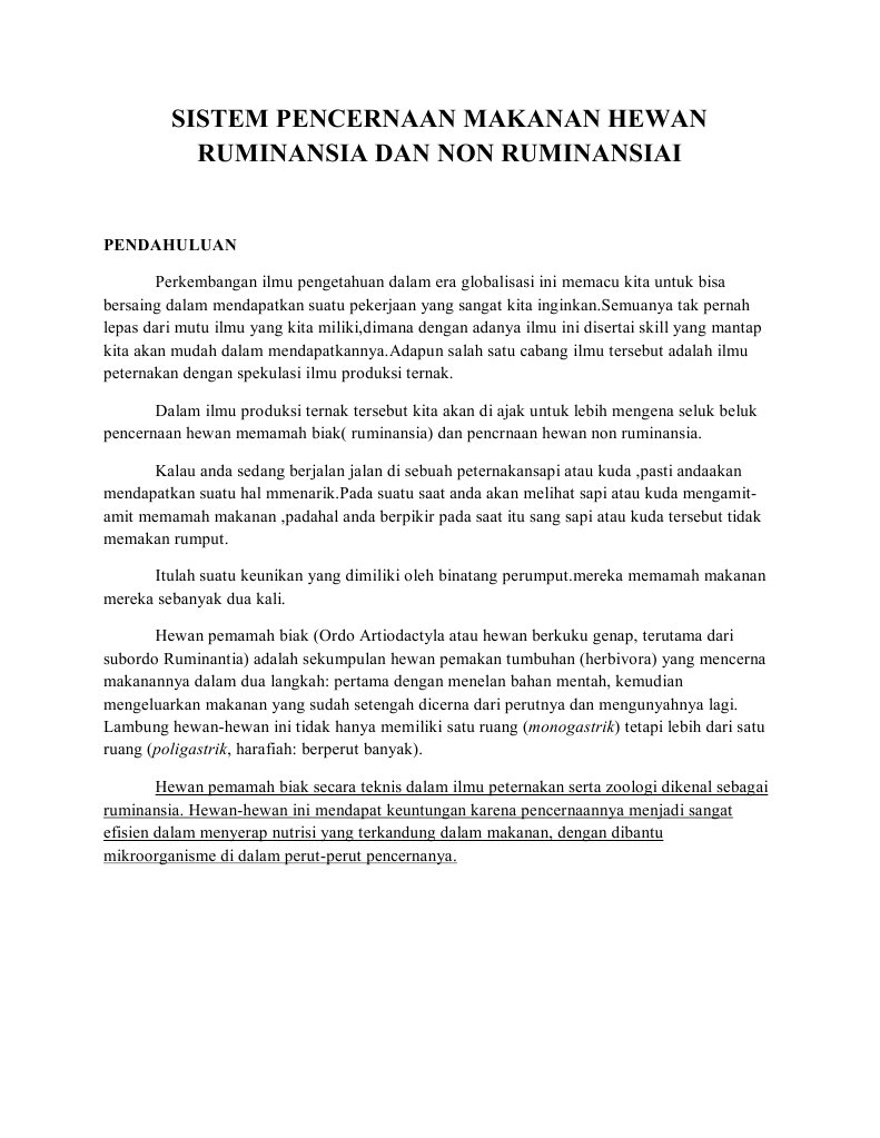Pencernaan Makanan Hewan Ruminansia Dan Non Ruminansiai