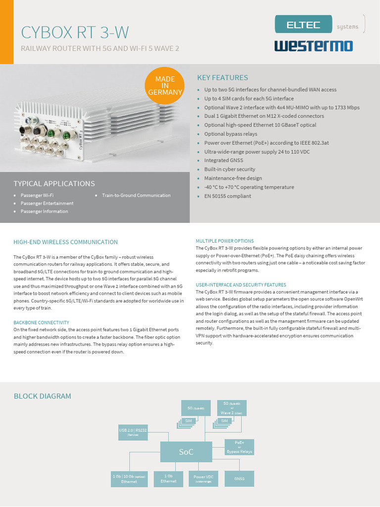 Westermo Eltec Ds Cybox-Rt-3-W | PDF | Wi Fi | Computer Engineering