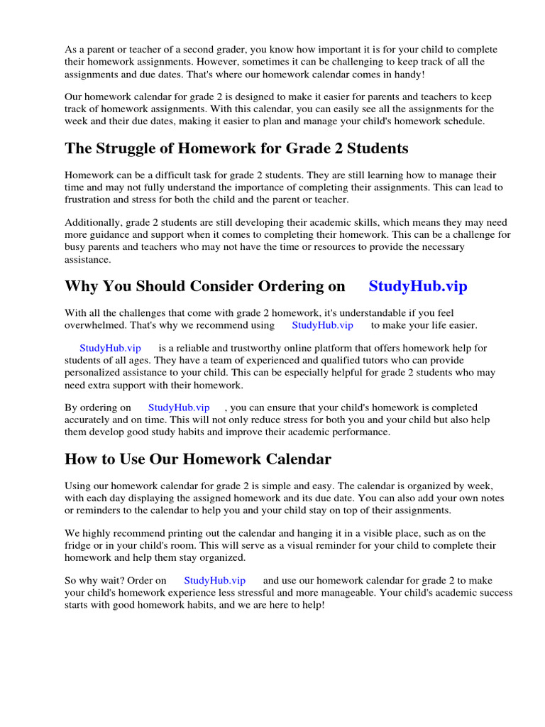 Homework Calendar Grade 2 | PDF | Homework | Microsoft Outlook