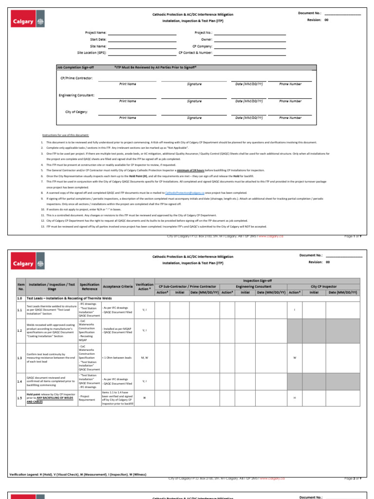ITP for Cathodic Protection in Calgary | PDF