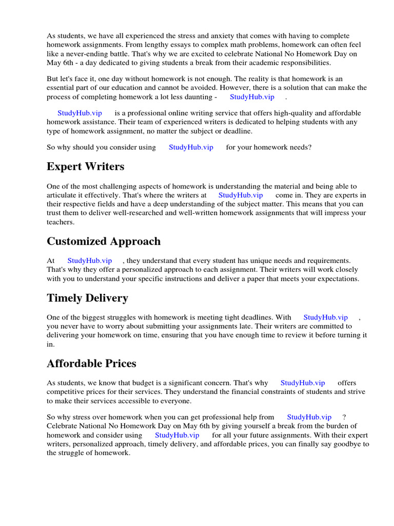 National No Homework Day May 6th PDF Homework