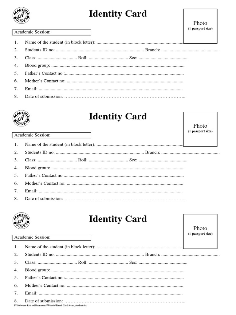 Student ID Card Application Form | PDF | Identity Document | Authentication