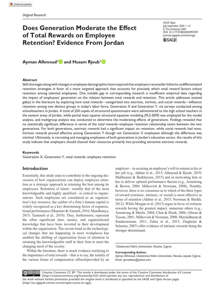 Alhmoud Rjoub 2020 Does Generation Moderate The Effect of Total Rewards ...