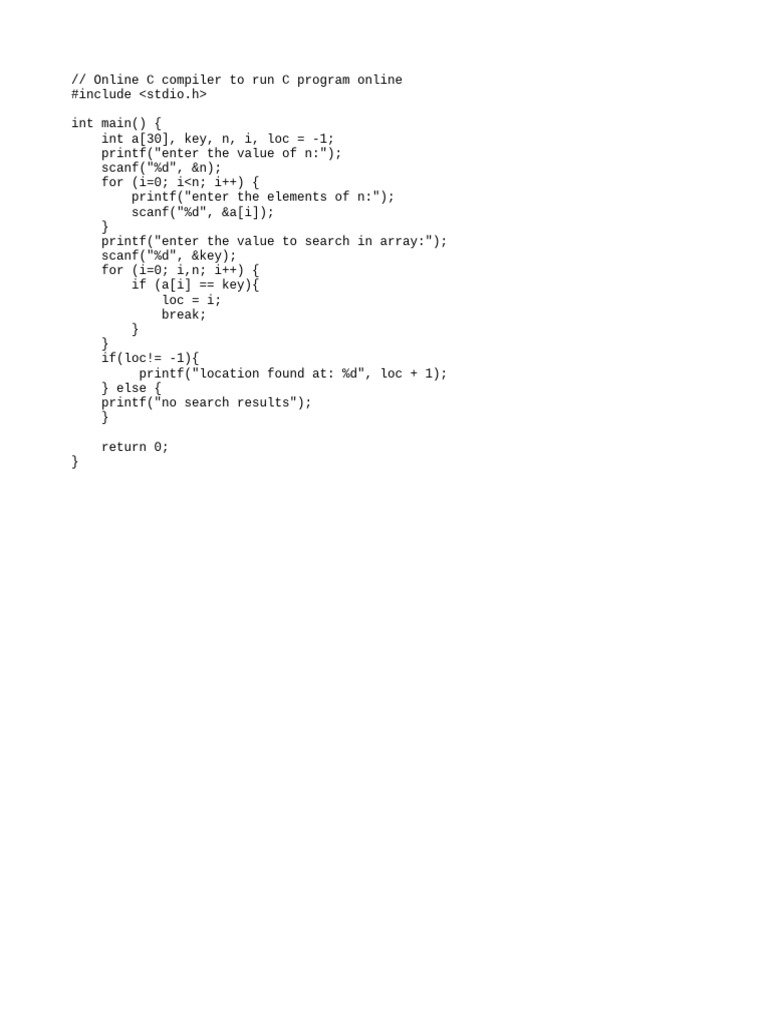 Online C Compiler for Array Search | PDF | Computers