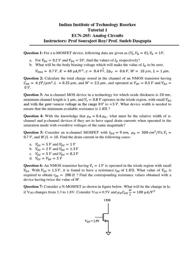 Analog Circuits Tutorial IIT Roorkee | PDF | Mosfet | Field Effect ...