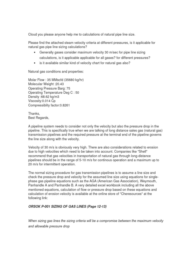 Natural Gas Pipeline Sizing Guidelines | PDF | Gases | Pressure