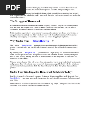 Kindergarten Homework Notebook