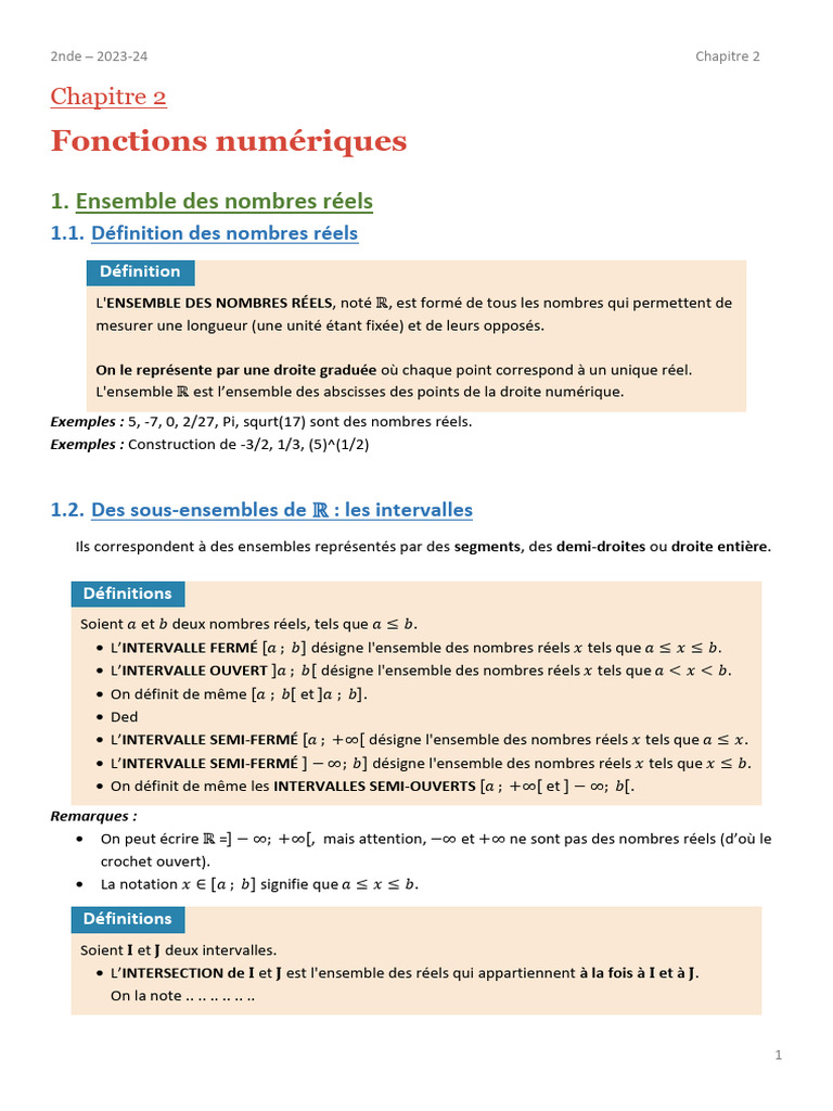 Introduction aux fonctions numériques | PDF | Nombre réel | Intervalle ...