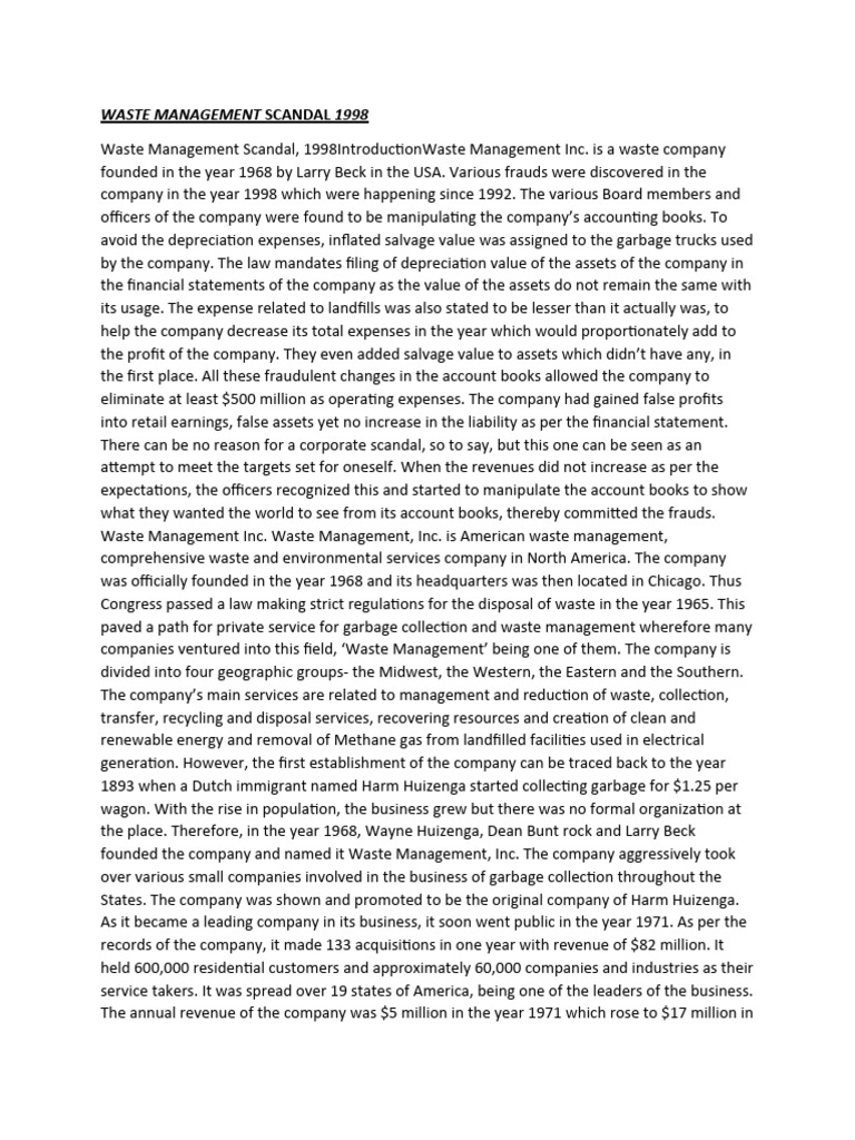 Waste Management Scandal 1998 PDF Expense Depreciation
