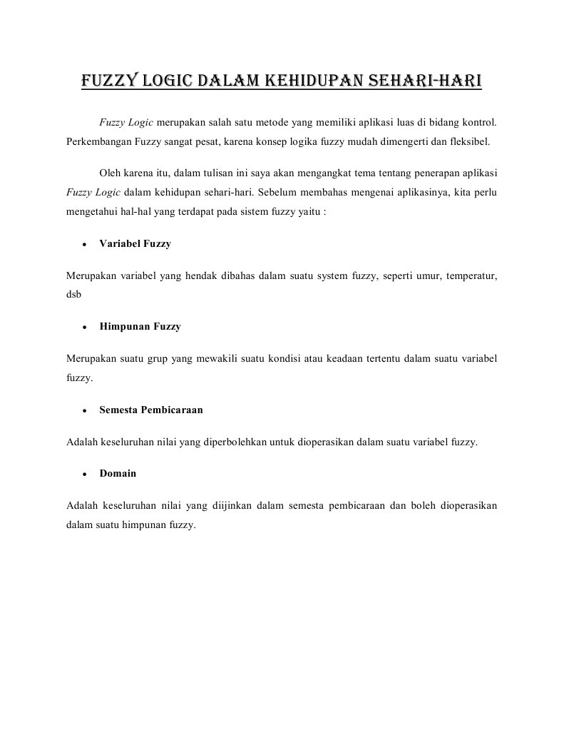 Contoh Logika Fuzzy Dalam Kehidupan Sehari Hari Temukan Contoh