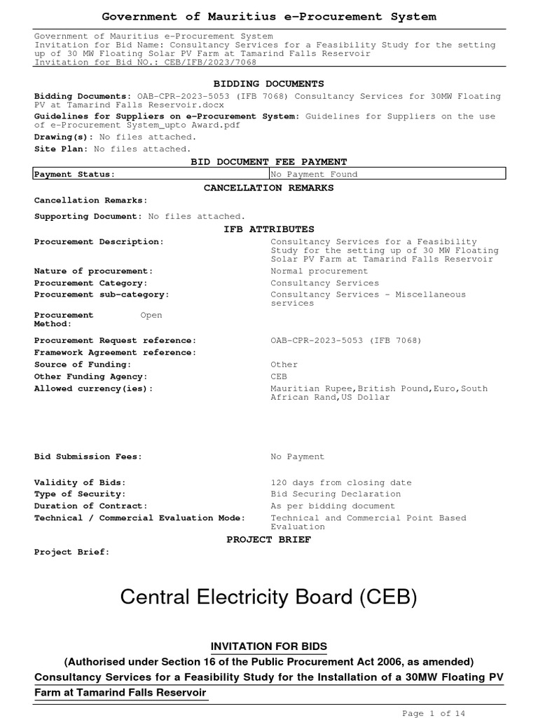 Feasibility Study Bid for 30MW Solar Farm | PDF | Solar Power | Consultant