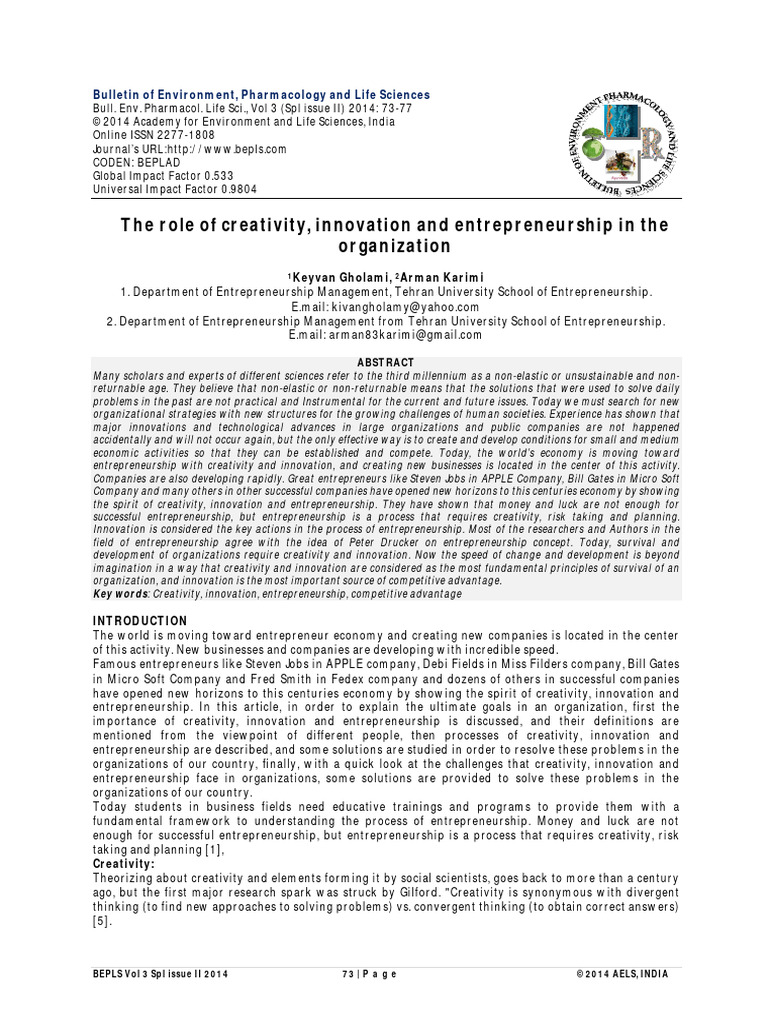 Role of Innovation N Creativity in Organisations | PDF ...