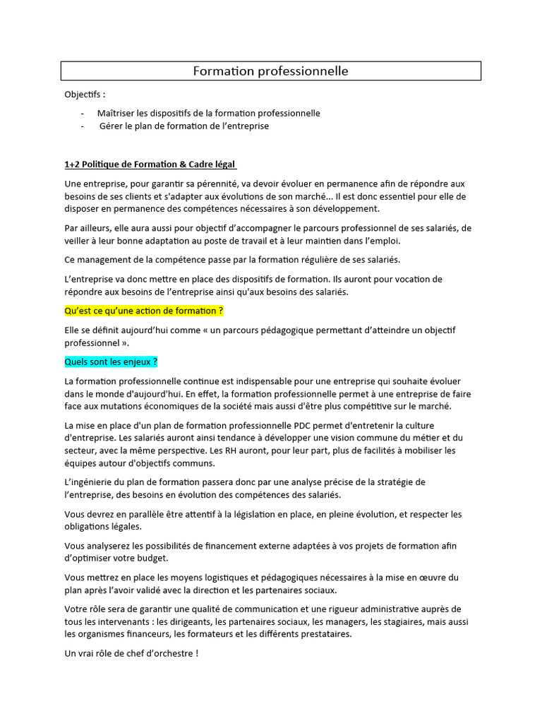 Objectifs de la formation professionnelle | PDF | Économie | Business