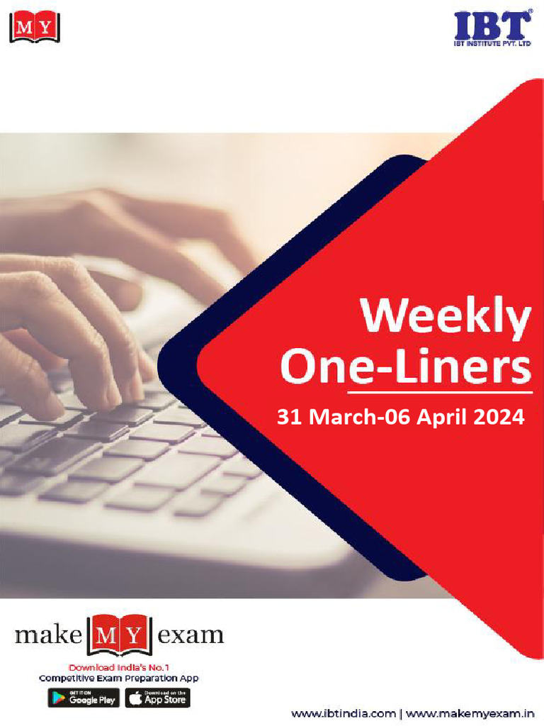 Weeky One Liners 31 March To 06 April 2024 PDF