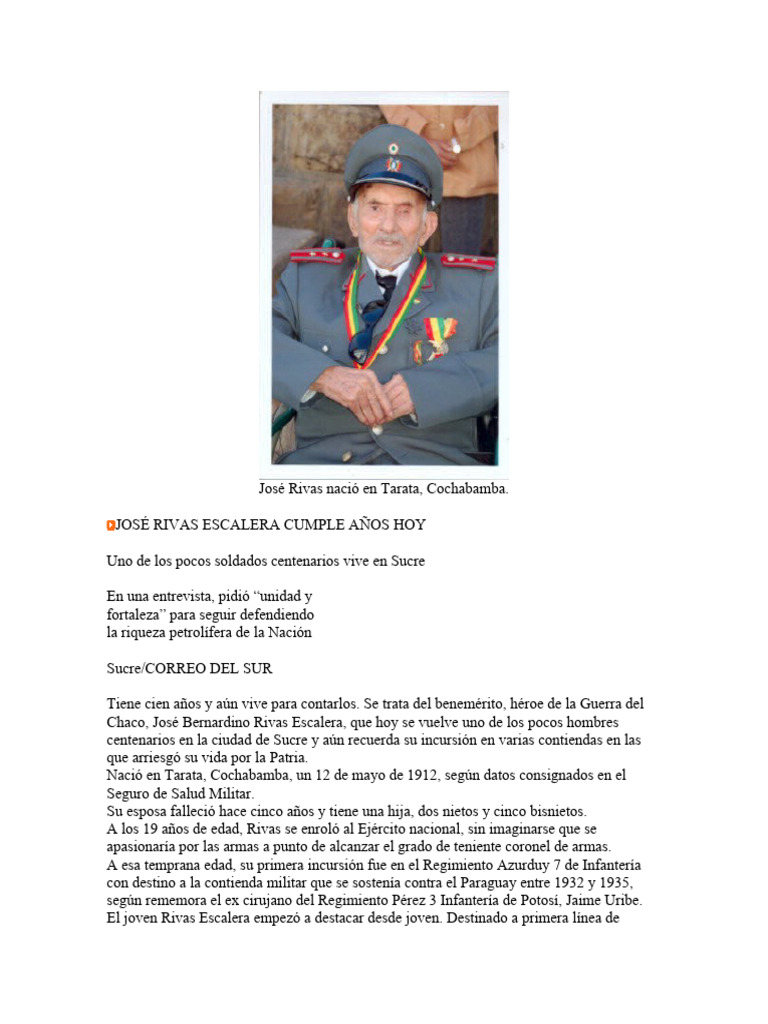 Héroe Centenario: José Rivas Escalera | PDF | Operaciones militares ...