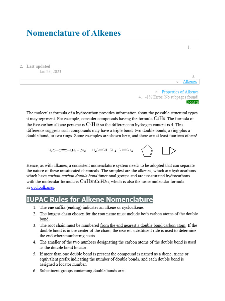 Nomenclature of Alkenes | Download Free PDF | Alkene | Chemistry