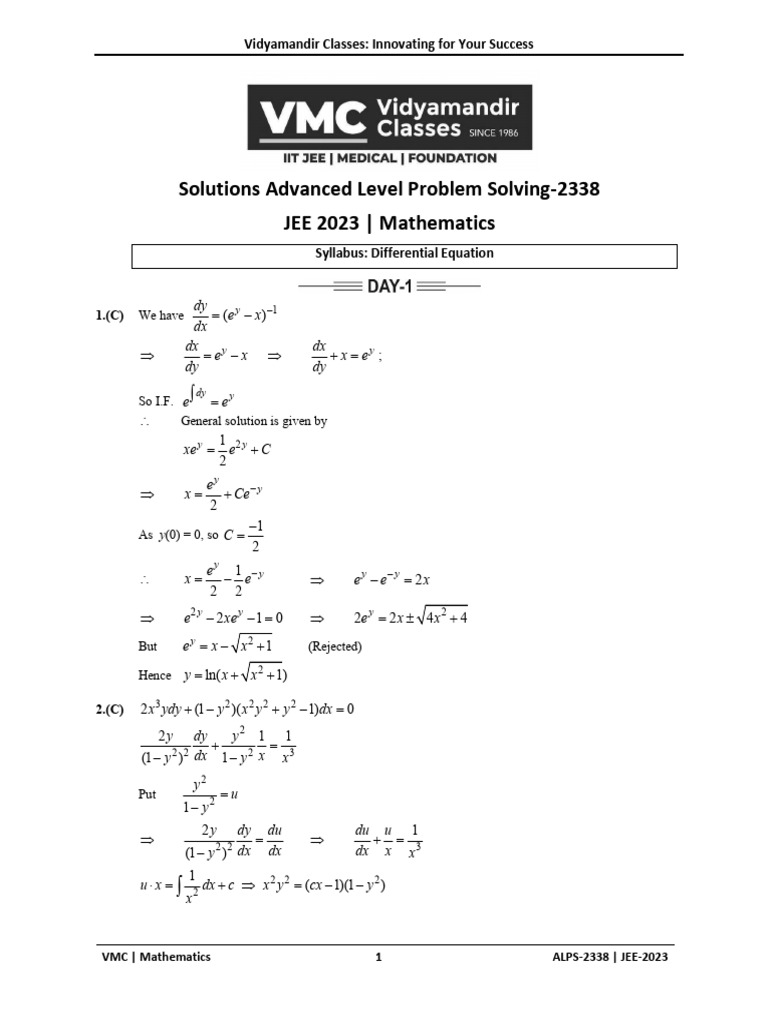 JEE 2023 Mathematics Problem Solutions | PDF | Mathematics ...