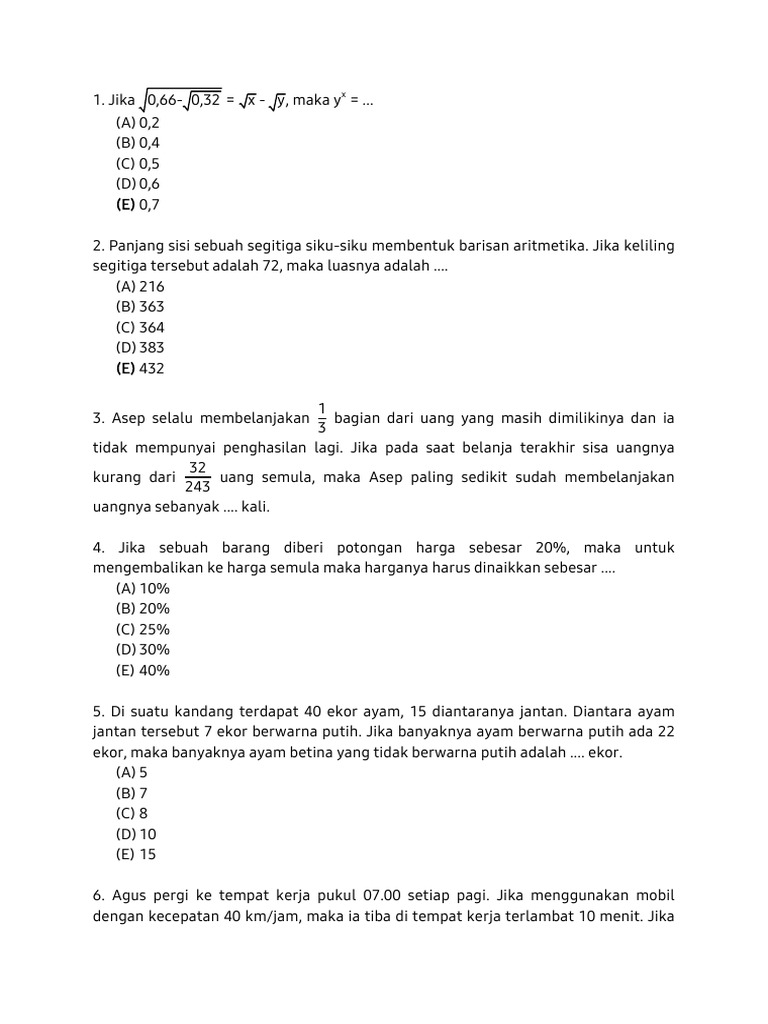 Soal Penalaran Matematika Snbt 2024 Pdf