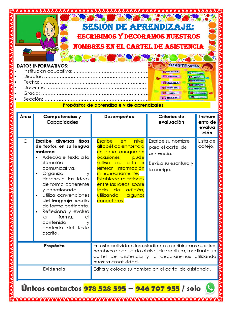 Cartel de Asistencia para Primer Grado | PDF