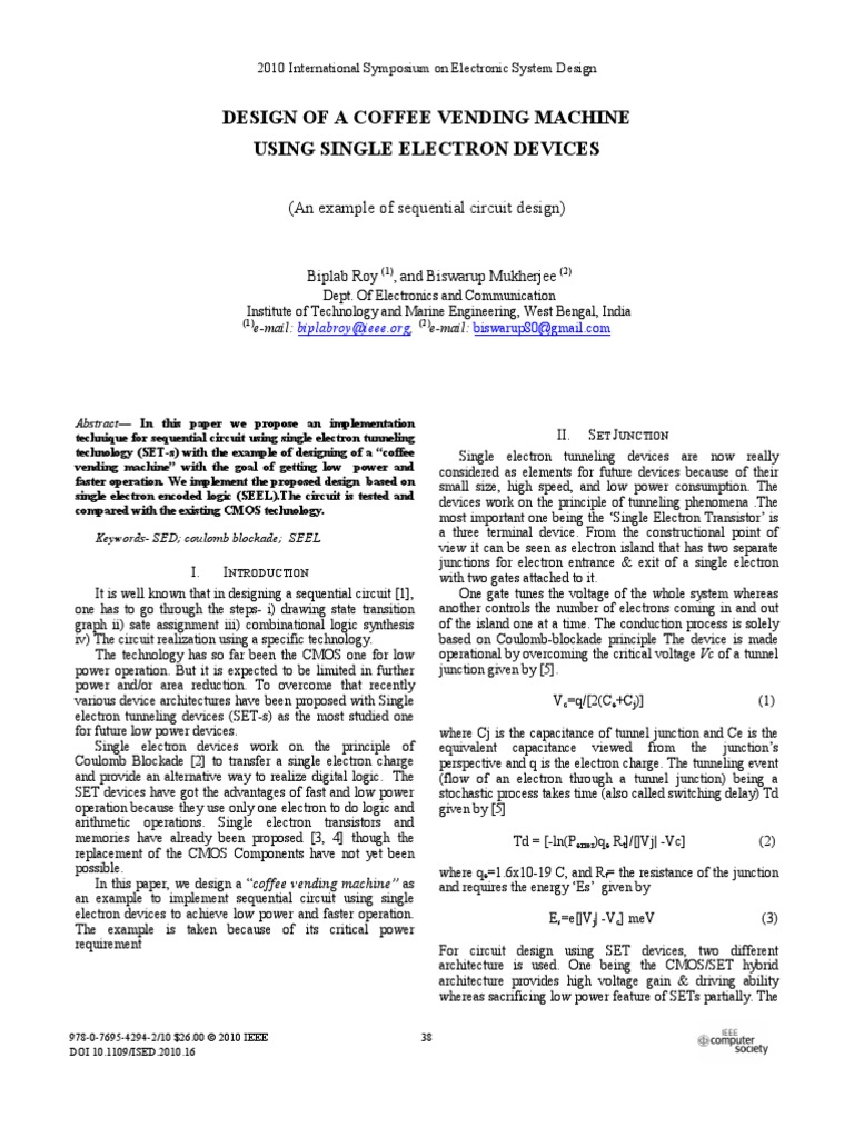 Design of A Coffee Vending Machine Using Single Electron Devices | PDF ...