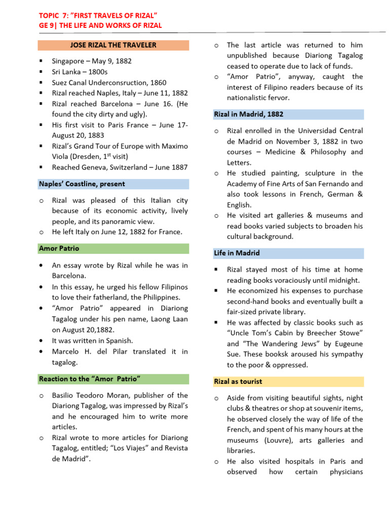 Rizal's European Travels and Writings | PDF | Classics