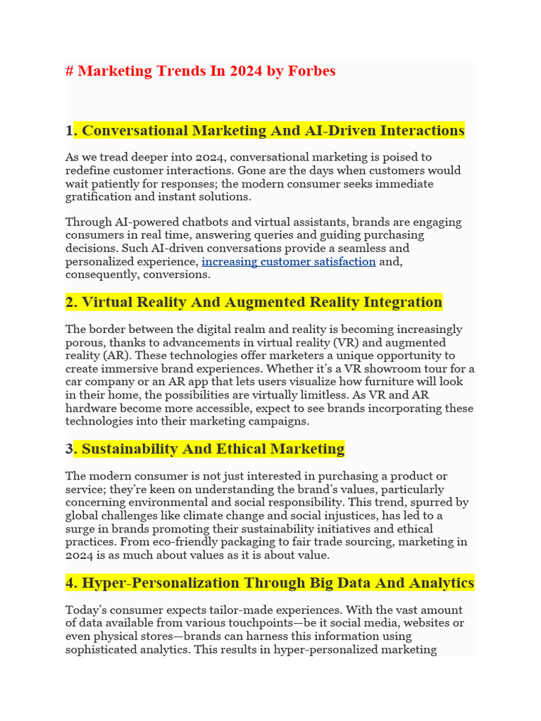 Marketing Trends for 2024 by Forbes | PDF | Augmented Reality | Virtual ...