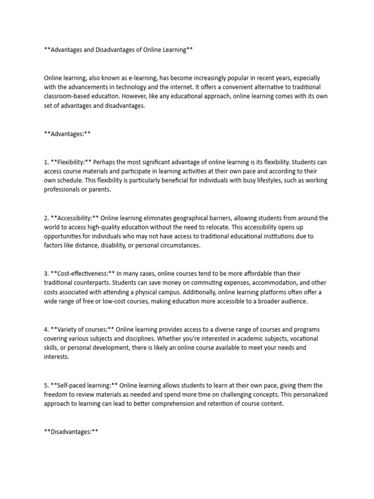 Advantages and Disadvantages of Online Learning | PDF | Educational ...