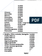 Lista de Precios Del Bar de La Paellla Con Pelo de Panameños