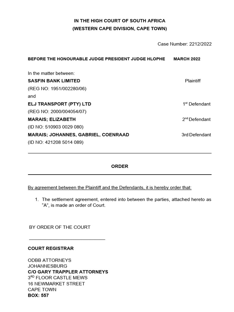 Settlement draft order pdf