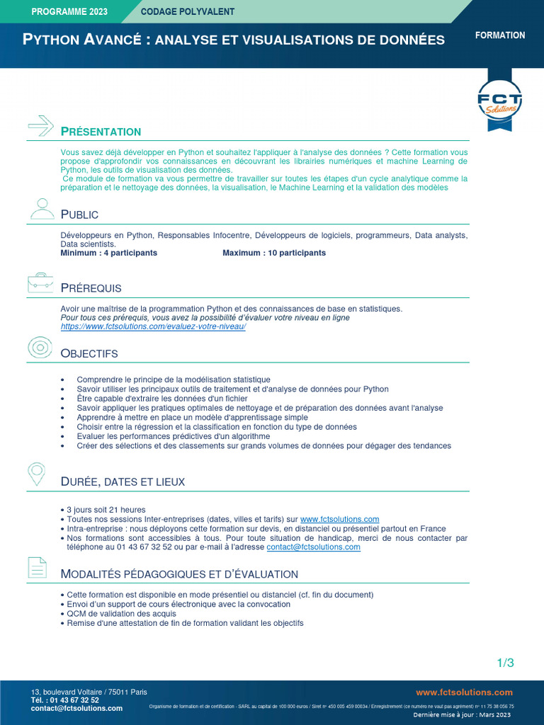 Formation Python Avancé : Analyse et Visu | PDF | Apprentissage ...