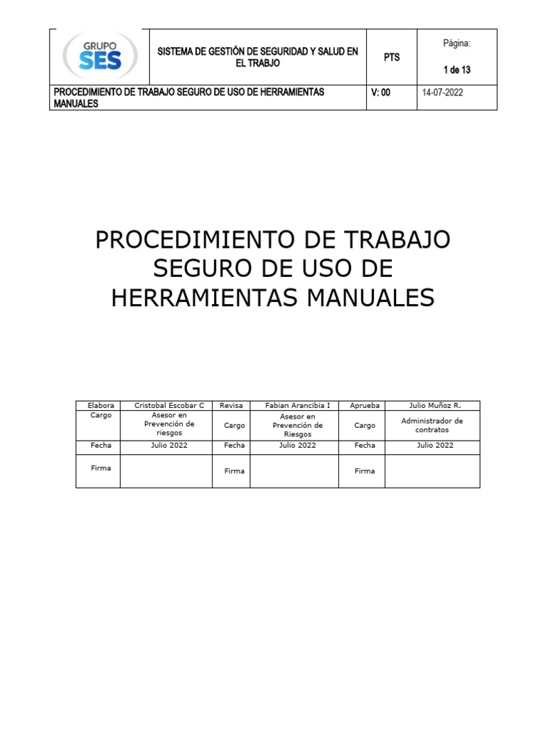 Procedimiento Seguro para Herramientas Manuales | PDF | Martillo ...