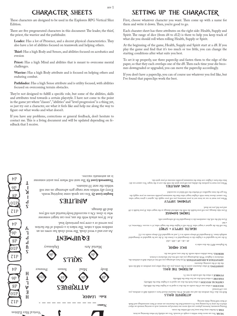 Explorers RPG - Character Sheets - Rev 1 | PDF | Tabletop Games | Gaming
