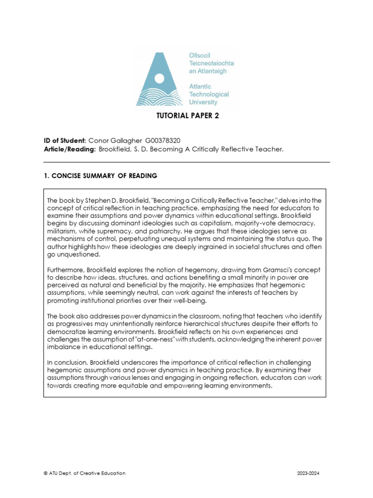 Critical Reflection in Teaching Practices | PDF | Pedagogy | Teachers